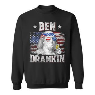 Ben Drankin 4Th Of July Usa Flag Drinking Beer Sweatshirt - Seseable