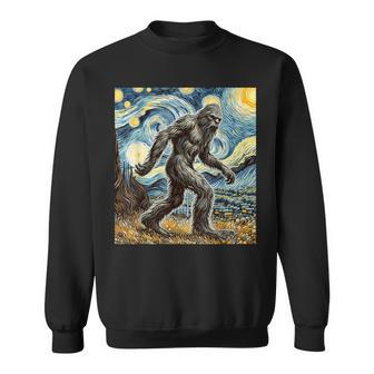 Bigfoot Starry Night Sasquatch Van Gogh Sky Painting Sweatshirt - Monsterry