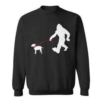 Bigfoot Walking With Bull Terrier Dog Sweatshirt | Mazezy