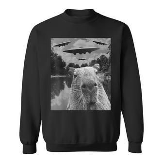 Graphic Capybara Selfie With Ufos Weird Sweatshirt - Seseable