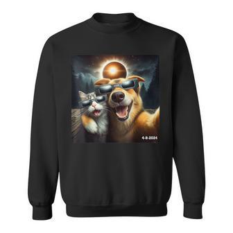 Cat And Dog Selfie With Solar 2024 Eclipse Wearing Sweatshirt - Seseable