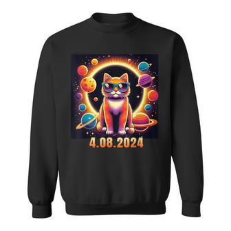 Cat With Glasses Solar Eclipse Sweatshirt | Mazezy