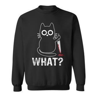 What Cat With Knife Graphic Sweatshirt - Seseable