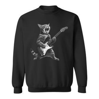 Cat Playing Guitar Electric Playing Guitar Cat Rock Sweatshirt | Mazezy