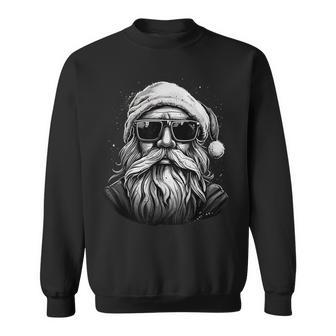 Cool Santa Face Hipster With Beard & Glasses Christmas Sweatshirt - Monsterry