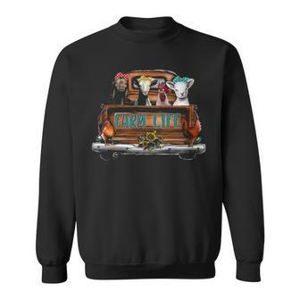 Cow Chicken Goat Farm Animal Vintage Truck Sweatshirt | Mazezy
