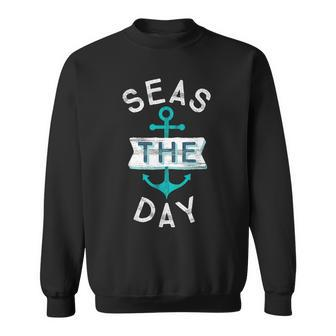 Cruise Saying Seas Day Teal Nautical Anchor Sweatshirt - Monsterry
