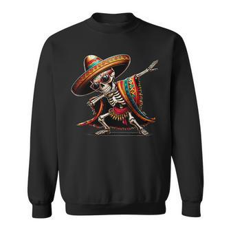 Dabbing Mexican Skeleton Poncho Cinco De Mayo Boys Men Sweatshirt - Monsterry