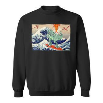 Dinosaur Surfing Dino Surfer T Rex Sweatshirt - Seseable
