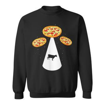 Farm Cow Abduction & Pizza Ufo Spaceship Pizza Sweatshirt - Monsterry