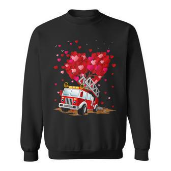 Fire Truck Lover Heart Shape Fire Truck Valentines Day Sweatshirt - Monsterry