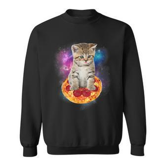 Galaxy Cat In Space Cat Riding Pizza And Taco Lover Sweatshirt - Thegiftio UK