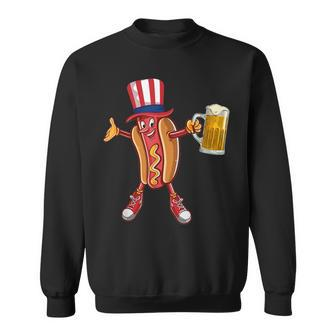 Hot Dog Us Flag Hat Drinking Beer For 4Th Of July Sweatshirt - Monsterry