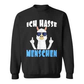 Ich Hasse Menschen Alpaca And Lama With Middle Finger S Sweatshirt - Seseable