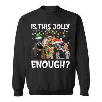 Is This Jolly Enough Cow Merry Christmas Light Santa Sweatshirt | Mazezy