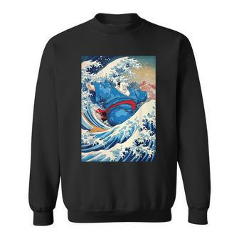 Kanagawa Great Wave With Sumo Wrestler Surfing Sweatshirt - Monsterry