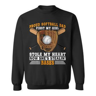 Proud Softball Dad Girl Stole My Heart Father's Day Sweatshirt - Thegiftio UK