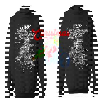 Santa Claus With Motorcycle Xmas Tree Merry Christmas Sweatshirt - Monsterry