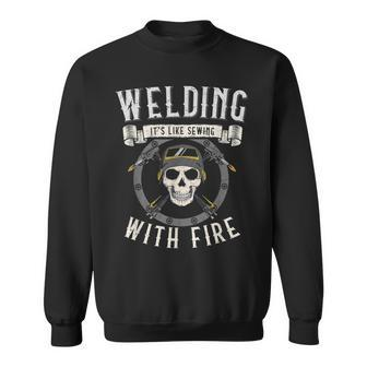 Slworker Skull Sewing With Fire Welder Hood Welding Sweatshirt - Monsterry CA