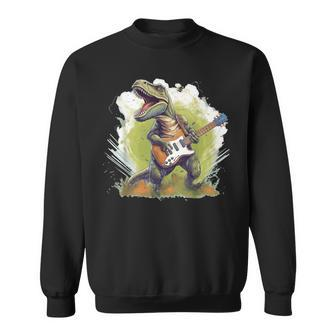 T Rex Dinosaurs With Cool Electric Guitar Sweatshirt - Seseable