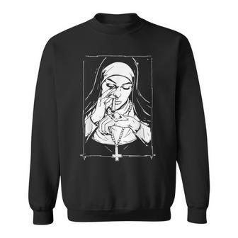 Unholy Drug Nun Costume Dark Satanic Essential Horror Sweatshirt | Mazezy