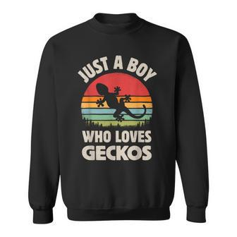 Gecko Just A Boy Who Loves Lizards Reptiles Retro Vintage Sweatshirt - Monsterry