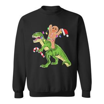 Gingerbread Man Riding Dinosaur T Rex Christmas Boys Men Sweatshirt - Monsterry DE