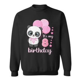 Girl 8 Year Old Panda Pink Balloons It's My 8Th Birthday Sweatshirt - Thegiftio UK