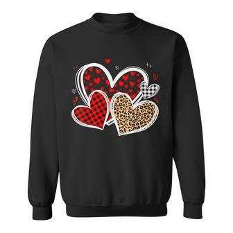 Girls Valentines Day Hearts Love Leopard Red Plaid Sweatshirt | Mazezy