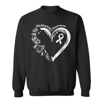 Glioblastoma I Wear Grey For Glioblastoma Awareness Heart Sweatshirt - Seseable