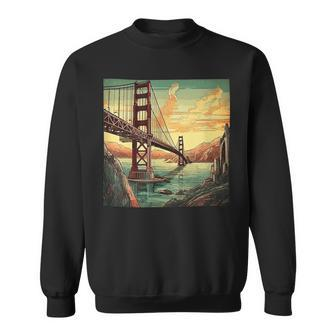 Golden Gate Bridge Sky Colorful Illustration Vintage Graphic Sweatshirt - Monsterry