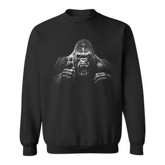 Gorilla Face Angry Growling Scary Silverback Gorilla Sweatshirt - Seseable