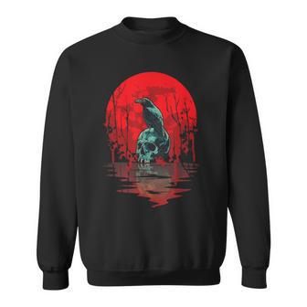 Gothic Raven Skull Red Moon Black Crow Sweatshirt - Thegiftio UK