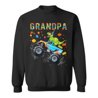 Grandpa Building Blocks Monster Truck Dinosaur Birthday Sweatshirt - Thegiftio UK