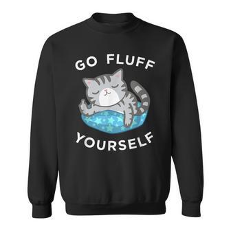 Gray Cat Flipping The Finger Fuck Yourself Pun Sweatshirt - Monsterry