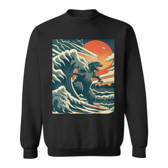 Great Monster Surfing Wave Off Kanagawa Japanese Kaiju Sweatshirt - Seseable