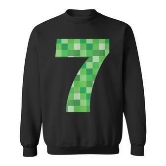 Green Pixel Number 7 7Th Birthday Gamer Number 7 Sweatshirt - Seseable