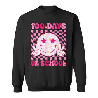 Groovy 100 Days Of School Pink Smile Face Ns Girls Womens Sweatshirt - Seseable