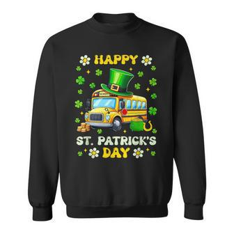 Groovy Happy St Patrick's Day School Bus Shamrocks Driver Sweatshirt - Monsterry