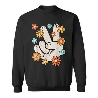 Groovy Peace Hand Sign Hippie Theme Party Outfit 60S 70S Sweatshirt | Mazezy