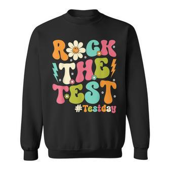Groovy Rock The Test Motivational Retro Teachers Testing Day Sweatshirt - Monsterry