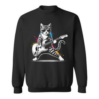Guitar Cat Novelty Rock Music Band Concert Cat Sweatshirt - Seseable