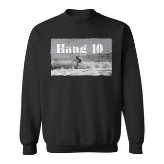 Hang 10 Surfer Riding Wave Retro Distressed Sweatshirt | Mazezy