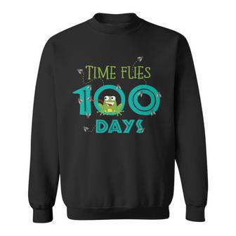 Happy 100Th Or 100 Days Of School Time Flies Frog Student Sweatshirt - Monsterry UK