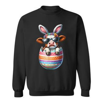 Happy Easter Cute Cow Bunny Ears Eggs Toddler Boy Girl Sweatshirt - Monsterry