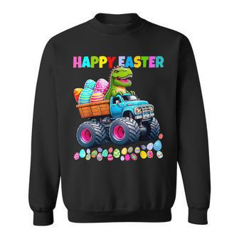 Happy Easter Eggs With Monster Truck Dinosaur T-Rex Sweatshirt - Seseable