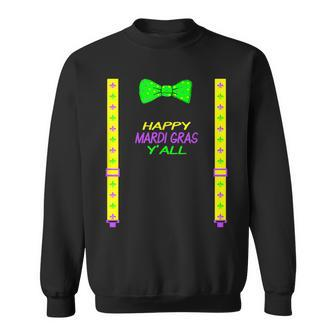 Happy Mardi Gras Yall Bow Tie & Suspender Dye Sweatshirt - Monsterry AU
