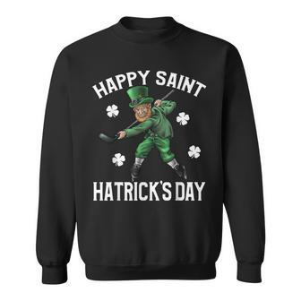Happy Saint Hatricks Day St Patrick's Day Hockey Leprechaun Sweatshirt - Monsterry