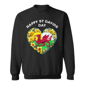 Happy St Davids Day Welsh Wales Flag Daffodils Sweatshirt - Thegiftio UK
