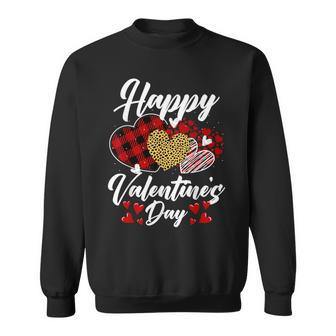 Happy Valentine's Day Hearts With Leopard Plaid Valentine Sweatshirt | Mazezy